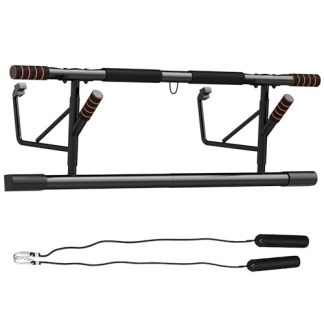 SPORTNOW Barre de traction, barre traction porte, avec bandes de résistance, poignées rembourrées, pour les exercices de gym à domicile, charge max. 150 kg, noir