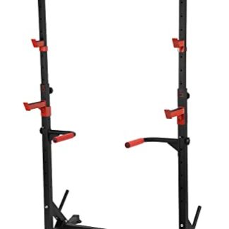 Squat Rack v2/Barre de Traction Ajustable/Barre Fixe/Developper couché/Pull up Bar/Cage à Squat/DIPS BAR, en Métal, noir