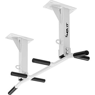 MOVIT Barre de Traction Professionnelle pour Montage au Plafond, jusqu'à 350 kg, 6 poignées antidérapantes, 2 Oeillets pour Accessoires, testé Contre Les substances nocives, Porte Pull up Bar, Blanc