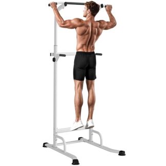 SPORTNOW Barre de traction sur pied chaise romaine - station de musculation réglable avec station dips - power tower maison en acier solide pour entraînement complet 120 kg, blanc
