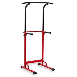 Pull up Fitness Barre de Traction Ajustable Station Musculation Dips Station Chaise Romaine (Rouge)