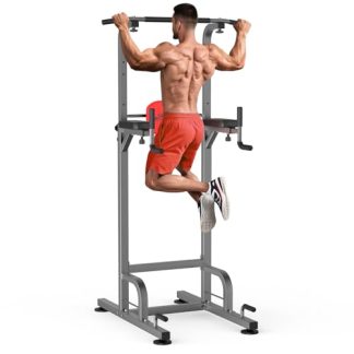 RELIFE REBUILD YOUR LIFE Chaise Romaine Musculation Power Tower Barre Traction Dips Entraînement Fitness Multifonction Domicile Pull Ups (Gris-1)