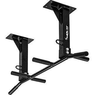MOVIT Barre de Traction Professionnelle pour Montage au Plafond, jusqu'à 350 kg, 6 poignées antidérapantes, 2 Oeillets pour Accessoires, testé Contre Les substances nocives, Porte Pull up Bar, Noir