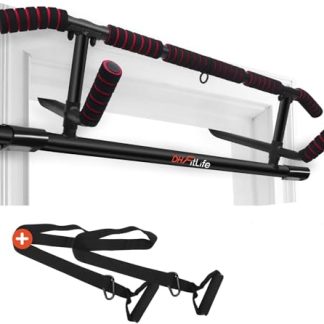 DH FitLife Barre de traction pour cadre de porte sans vis | Pull up bar Doorway | Barre d'étirement | Barre de porte à suspendre | Avec L'entraîneur à l'élingue | Pour cadre de porte 70-92cm