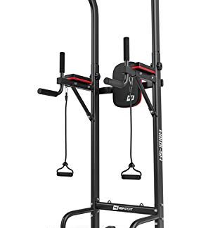 HOP-SPORT® Power Tower HS-1016K avec Station de dips, Tour de Musculation Multifonction Complet avec Barre de Traction réglable, Chaise Romaine avec poignées antidérapantes 2 extenseurs, Max. 150 kg