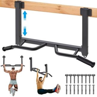 Kipika multifonctionnel Joist Mounted Pull Up Bar, 4 niveaux de réglage de la hauteur, poignée multi-angle, Chin Up Bar Joist Mount, Home Gym Workout musculation équipement