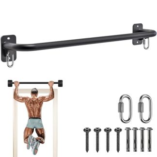 SELEWARE Barre de traction murale - Pour cadre de porte - Équipement d'entraînement à la maison - Avec crochets de bande de résistance - Prend en charge jusqu'à 150 kg