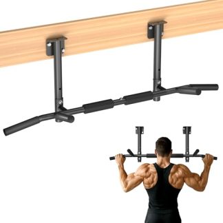 ONETWOFIT Barre de traction murale 3 en 1, montage sur poutre, montage au plafond, Heavy Duty pour l'intérieur et la maison, la gym (charge maximale 200 kg) (noir-1)