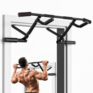 ONETWOFIT Barre de traction pour porte,Avec poignées antidérapantes,Jusqu'à 210 kg Multi-grip,Sans endommager le cadre de la porte,Largeur du cadre de porte : 59 à 92 cm (Noir-1)