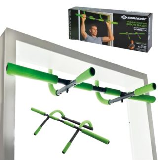 Schildkröt Barre de Traction Multifonctionnelle 4 en 1 | Pour Porte Standard | Sans Perçage | Charge 100 kg | Acier Allié | Poignées Antidérapantes | Vert/Noir