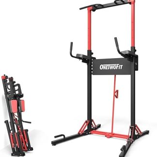 ONETWOFIT Barre de traction pliable autonome - Tour de traction Power Tower Dip Station de traction - Hauteur réglable - Station de musculation multifonction pour la maison (black-1)